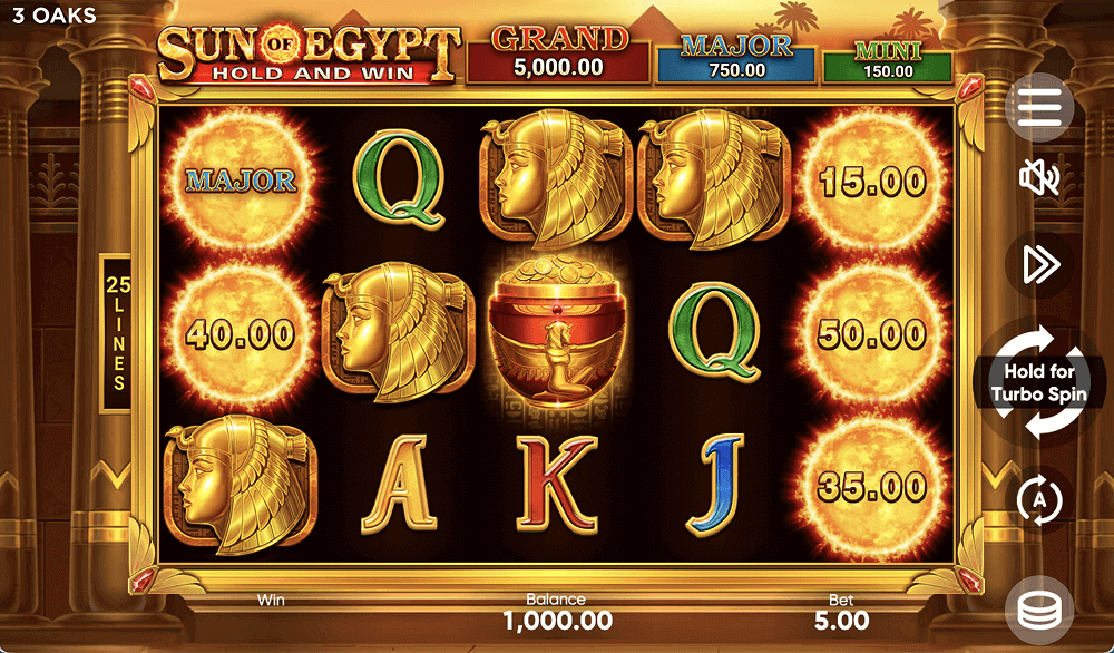 Правила видео слота Sun of Egypt: Hold and Win